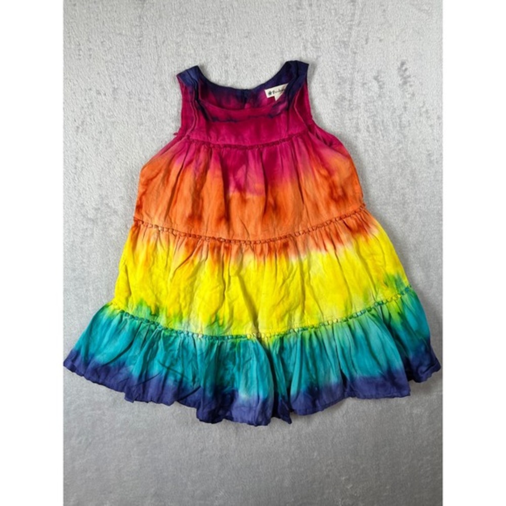 Pandemonium Girls Rainbow‎ Tie Dye Tiered Cotton Dress Sleeveless Size 5